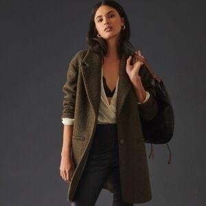 Anthropologie Olive Green Wool Blend Long Coat